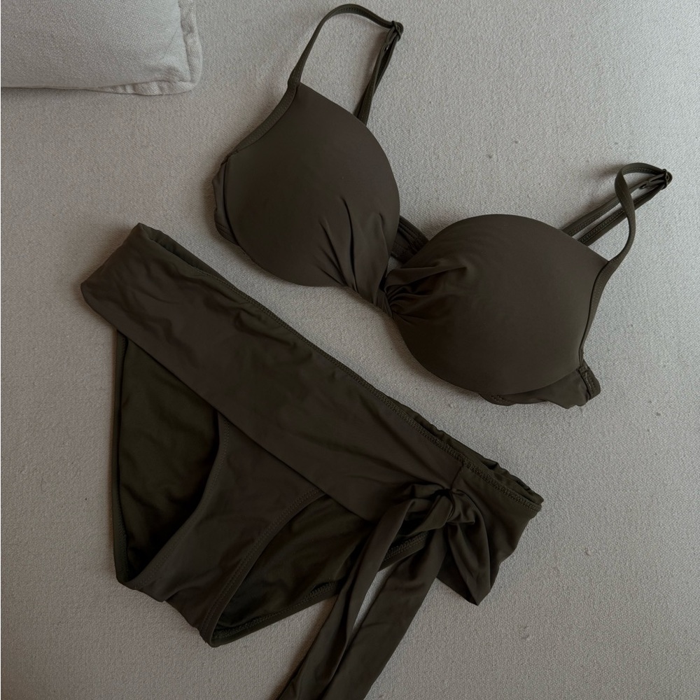 dark olive green earth tones women’s swim bikini two peice turquoise couture